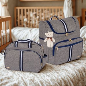 Kit Bolsa Maternidade 2 Peças com Mochila 2 em 1 Faixa Luxo Amor:marinho