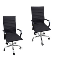 Kit 2 Cadeira Eames Esteirinha Presidente Escritório Alta Branca Preta - 1