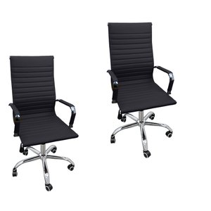 Kit 2 Cadeira Eames Esteirinha Presidente Escritório Alta Branca Preta