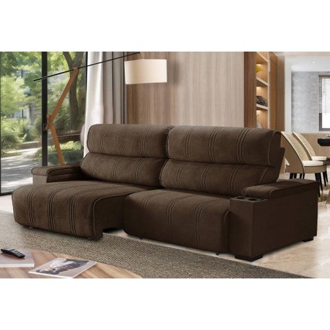 Sofá Retrátil e Reclinável Milão 3 Lugares Castor 3,10m Suede com Porta Copos Sofá Casa