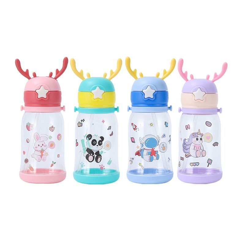 Garrafa Squeze Alce Infantil Bpa Free Enfeites Adesivo 600ml:rosa