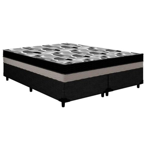 Cama Box Queen: Colchão Anatômico Ortobom D33/EP ISO 100 Double Face + Base CRC Courano Black(