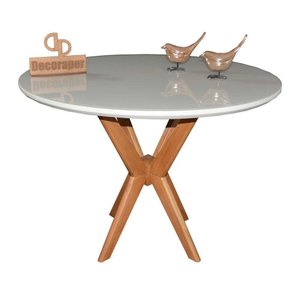 Mesa Jantar Pandora Tampo Redondo Laca com Vidro 120cm Off White