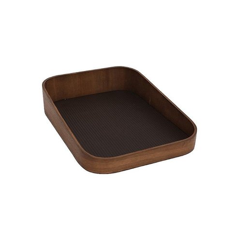 Bandeja Decorativa em Madeira e Couro Sintetico Preto