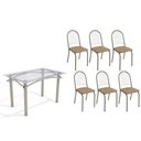 Ver imagem 1 de Conjunto: Mesa Sala Jantar Elba C/ Tampo de Vidro 120cm e 6 Cadeiras Noruega Niquel - Courano