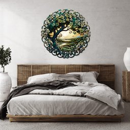 Mandala em Madeira, Impressão Uv - Árvore Tons de Verde - 2