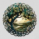 Ver imagem 1 de Mandala em Madeira, Impressão Uv - Árvore Tons de Verde