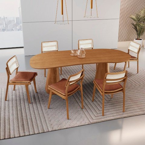 Conjunto Sala de Jantar Mesa Noronha 180cm Tampo Laminado Organico e 6 Cadeiras Eva Premium