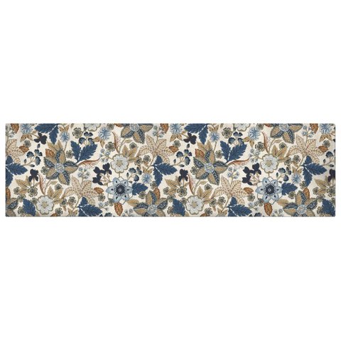 Caminho de Mesa Floral Azul e Bege 100% Algodão - 40x200cm