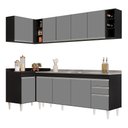 Ver imagem 1 de Armário de Cozinha Modulado de Canto Direito 5 Peças Cp45 com Pia Inox Preto/cinza - Lumil Lumil Móv