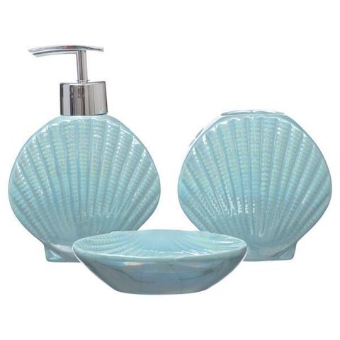 Kit Banheiro Lavabo Porta Sabonete Líquido / Fundo do Mar 01 - Água