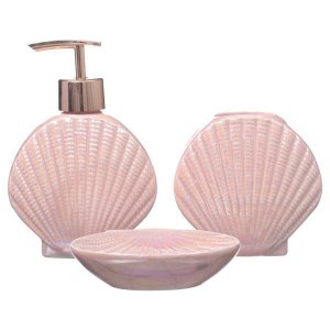 Kit Banheiro Lavabo Porta Sabonete Líquido / Fundo do Mar 01 - Rosa