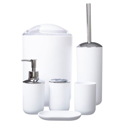 Kit Banheiro Conjunto Completo Saboneteira Lixeira 6 Peças / KBLX-110 - Branco