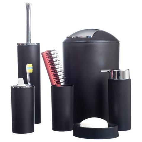 Kit Banheiro Conjunto Completo Saboneteira Lixeira 6 Peças / KBLX-120 - Preto