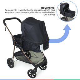 Carrinho de Bebe Infantil Berço Passeio Moises Reversível 3 em 1 Reclinável até 15kg Galzerano - 4