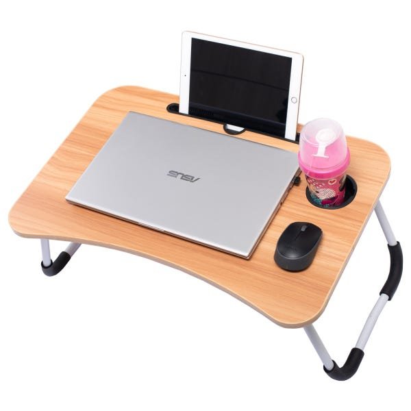 Mesa Portátil Dobrável para Notebook Cama Home Office Refeição (D) - Marrom Amarelado
