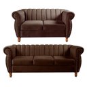 Ver imagem 1 de Conjunto de Sofás Realeza 2 e 3 Lugares Veludo Marrom Bella Decor