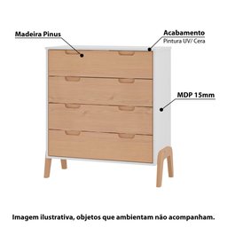 Cômoda com 4 Gavetas - Branco/Pinus - 2