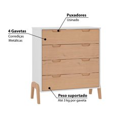 Cômoda com 4 Gavetas - Branco/Pinus - 3