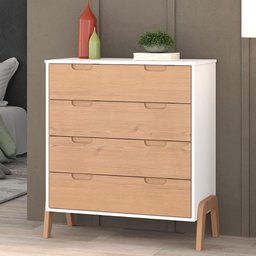 Cômoda com 4 Gavetas - Branco/Pinus - 1