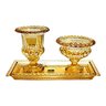Kit 3 Pçs Centro de Mesa + Vaso + Bandeja de Cristal Âmbar Enfeite Decorativo L'Hermitage - 1