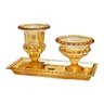 Kit 3 Pçs Centro de Mesa + Vaso + Bandeja de Cristal Âmbar Enfeite Decorativo L'Hermitage - 3