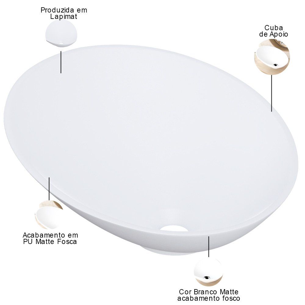 Cuba de Apoio Meia Lua para Banheiro Lavabo C01 Bm38w Branco Matte Fosca - Lyam - 4