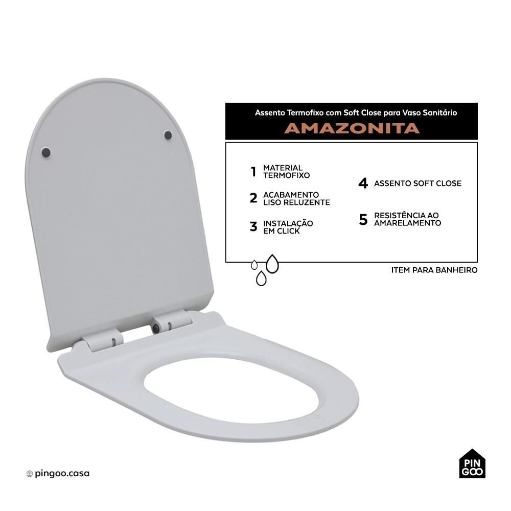 Assento Termofixo com Soft Close para Vaso Sanitário Amazonita Pingoo.casa - Branco - 2