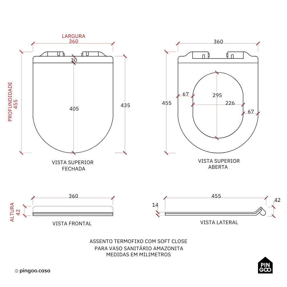 Assento Termofixo com Soft Close para Vaso Sanitário Amazonita Pingoo.casa - Branco - 8