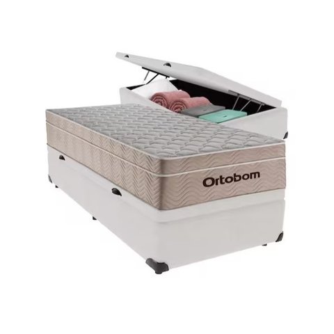 Cama Box Baú Solteiro Molas Ensacadas Airtech Springpocket 88x188 Branco - Ortobom