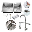 Ver imagem 1 de Kit Cuba Dupla de Pia Cozinha Gourmet Acessórios e Torneira Gourmet 2 Saídas Aço Inox Brinovar