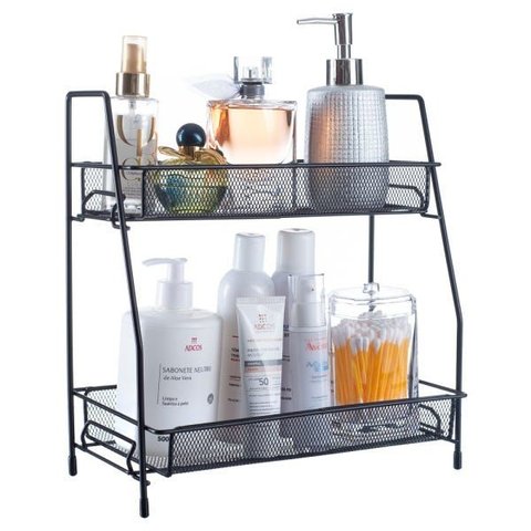 Organizador Banheiro 2 Andares Aramado P/ Cosméticos Cozinha Lavabo Quarto Vasos Livros