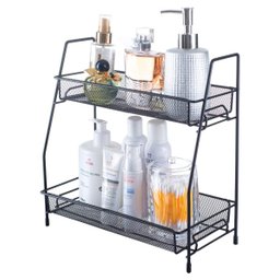 Organizador Prateleira 2 Andares para Cosméticos Cozinha Banheiro - Preto - 2