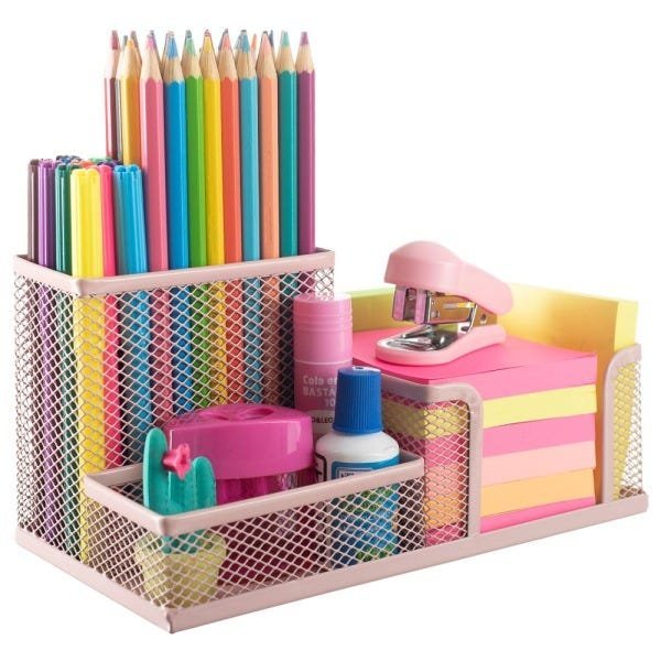 Porta Lápis + Lixeira para Escritório Mesa Estudos Home Office / Ho-303 - Rosê - 4