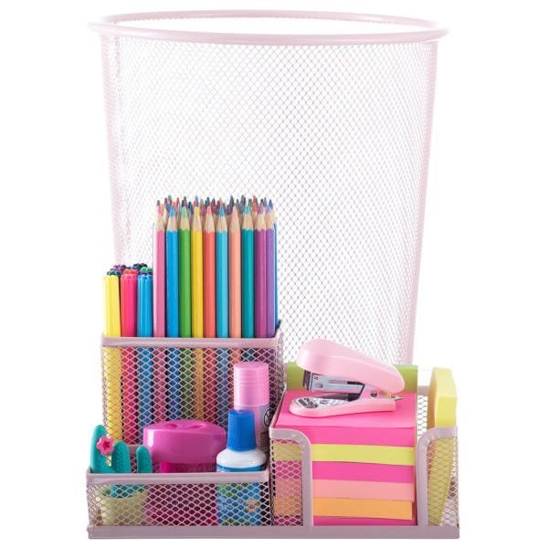 Porta Lápis + Lixeira para Escritório Mesa Estudos Home Office / Ho-303 - Rosê - 1
