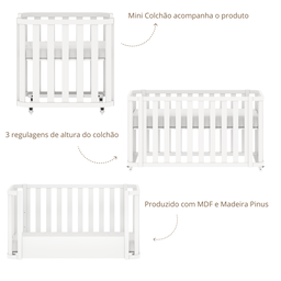 Berço 3 em 1 Branco Modelo Evolutivo Linha Loop Quater Móveis - 8