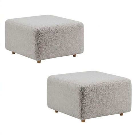 Kit 2 Puffs Modulares Block 74x74cm Pés Madeira Bouclé Bege Milani Movelaria