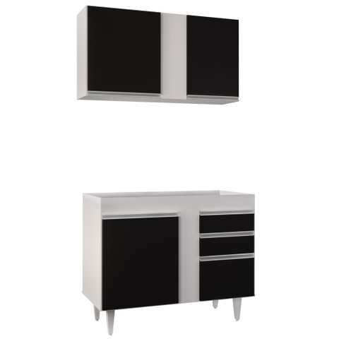 Armário Aéreo Indiana e Balcão Para Pia 100cm Luziania Branco/Preto - Lumil Lumil Móveis