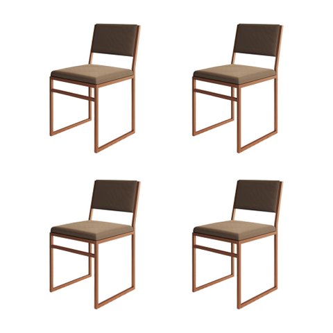 Kit 4 Cadeiras de Jantar Industrial Isa Assento Veludo Marrom Base Cobre