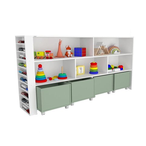 Organizador Baú com Porta Carrinhos Nick MDF 182cm Verde Woodcore