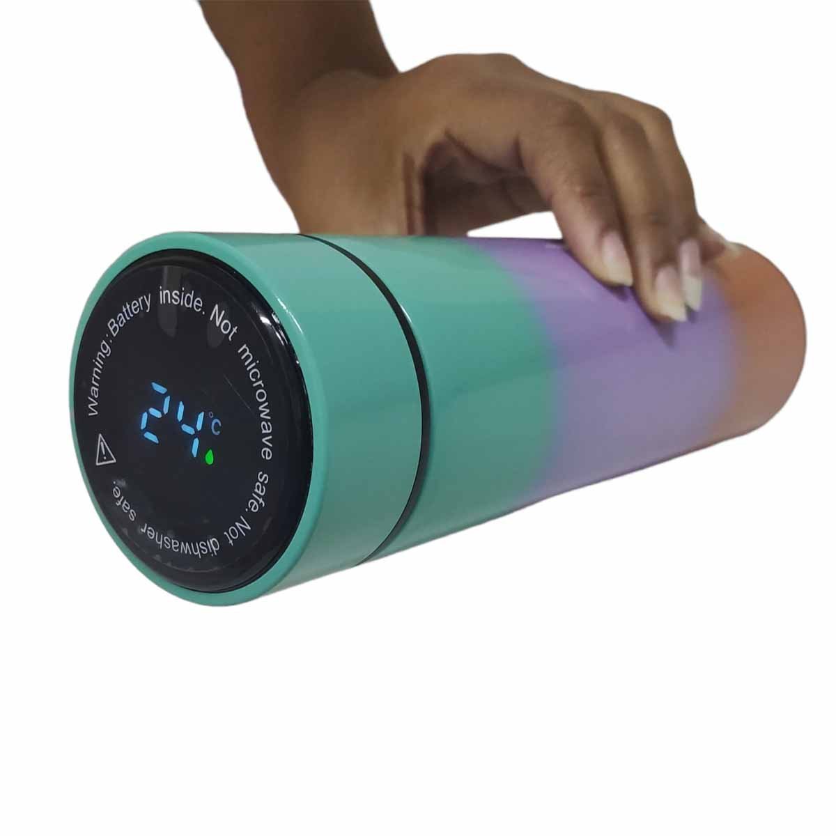 Garrafa Motivacional Squeeze Inox Termica Sensor Visor Led Temperatura Kit 2 Uni Medidor Trabalho Es - 8
