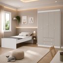 Ver imagem 3 de Jogo de Quarto Cama com Colchão Incluso e Guarda-Roupa 4 Portas 2 Gavetas Lira Multimóveis MP4837