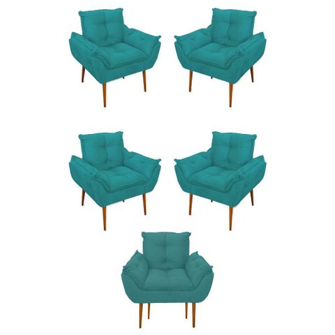 Kit 05 Poltrona Opala Sofá Sala, Quarto, Escritório Suede Cor:azul Turquesa