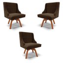 Ver imagem 1 de Kit 3 Cadeiras Decorativas Sala de Jantar Base Giratória de Madeira Firenze Suede Marrom/Natural G19