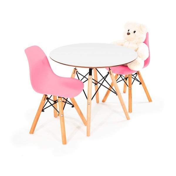 Conjunto Eames Infantil Branco com 2 Cadeiras Eiffel Rosa