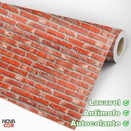 Papel de Parede Pedras Tijolinho Vermelho Autocolante Resistente 3mx58m Nc-34 - 4