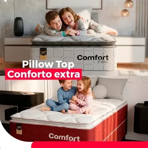 Ver imagem 2 de Cama Box Solteiro + Colchão Comfort Class Pillow Top 88x188 Branco/suede Preto