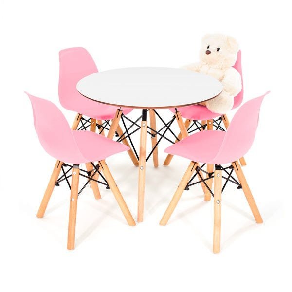 Conjunto Eames Infantil Branca com 4 Cadeiras Eiffel Rosa - 1