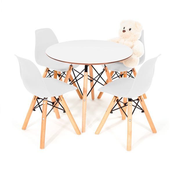 Conjunto Eames Infantil Branca com 4 Cadeiras Eiffel Branca