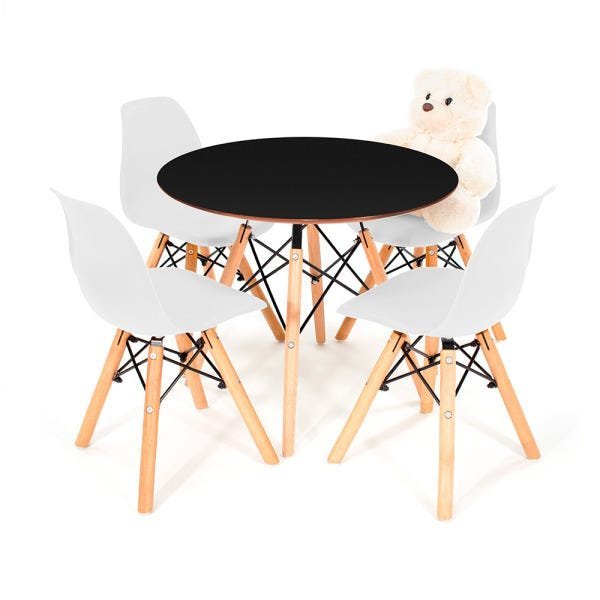 Conjunto Eames Infantil Preto com 4 Cadeiras Eiffel Branca